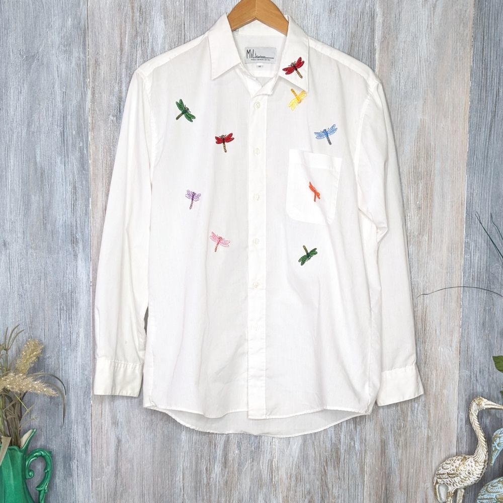 Vintage Mili Designs Dragonfly White Blouse Medium